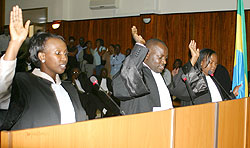 Lawyers being sworn in recently, KBA members were yesterday briefed on Common Market protocol (File photo)