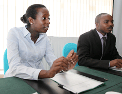 (L-R) Dr. Diane Karusisi together with Dominic Habimana during the meeting (Photo T.Kisambira)