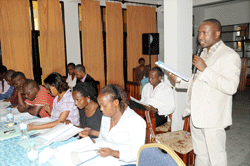 Dieudonne Ruturwa of UNAIDS makes a presentation at the meeting (Photo; J Mbanda)