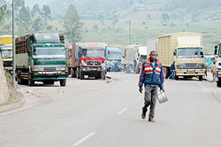 Trucks in transit at Gatuna boarder. (File photo)