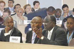 Karugarama addresses the Geneva meeting that unanimously approved the report on Rwanda, yesterday (Courtsey Photo)