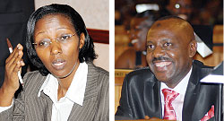 L-R: State Minister for Energy and Water Eng Colletha Ruhamya; MP Abbas Mukama