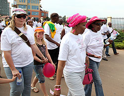 Participants take part in yesterday's walk against breast cancer campaign in Kigali (Photo T Kisambira)