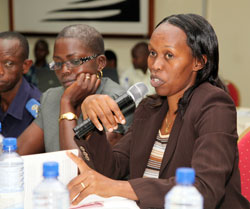  Sarah Birungi Kalibbala, head of the Prosecutions Unit, Inspectorate of Government, Uganda, speaking at the meeting (Photo T.Kisambira)