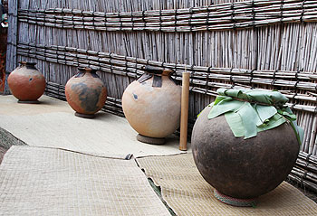 some of the Rwandan traditional pots that where used to make and keep the local brew