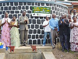  Residents at one of the public water collection tanks commissioned by RDB in Gahunga (Photo B Mukombozi)