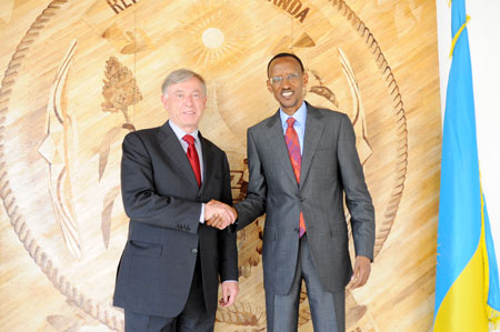 President Kagame after meeting with former German President, Horst Ku00f6hler at Village Urugwiro, yesterday. (Photo Village Urugwiro)