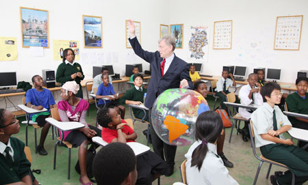 Former German President Horst Kohler during his visit at Green hills Academy in Kigali (Photo T.Kisambira)