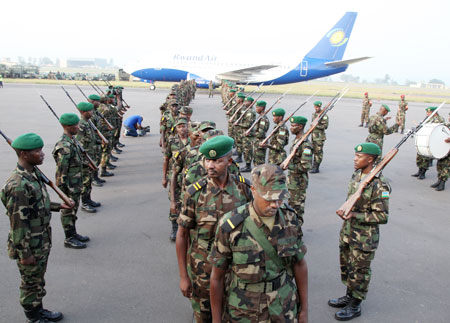 RDF personnel depart for the Sudan peace mission yesterday (Photo T.Kisambira)
