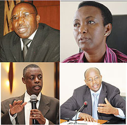 L-R : Minister Pierre Damien Habumuremyi ;Minister Aloysia Inyumba ;Minister James Kabarebe ;Minister James Musoni 