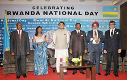 The Rwandan envoy to India Williams Nkurunziza (fourth from left) is joined by Indian officials during the Liberation Day celebrations in New Delhi (Courtesy Photo)