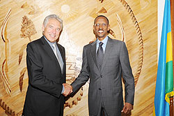  President Kagame with the Nestlu00e9's Chairman Board of Directors, Peter Brabeck-Latmathe at Village Urugwiro, yesterday. (Photo Village Urugwiro)