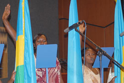  Rwandan women parliamentarians take oath during an earlier event. A UN report names Rwanda as the leading country in women representation in politics yet again (File Photo)