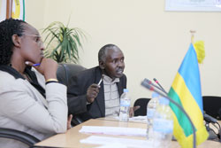 (L-R) Nkunda Laetitia DG of RLDSF together with Justine Gatsinzi the deputy DG social Protection during the meeting (Photo T.Kisambira)