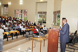  Brig. Gen. Richard Rutatina addresses students and staff of KIST (Photo T Kisambira)