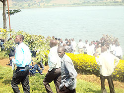 Local leaders and EPIC members at a cock-tail along Lake Muhazi. The consortium has raised over Rwf 3bn for investment. (Photo S. Rwembeho).