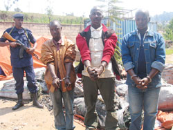 The suspects were paraded infront of the smuggled goods (Courtsey Photo)