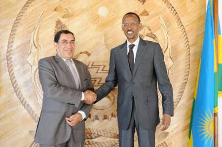 President Kagame with the BADEA Director General, Abdelaziz Khelef, at Village Urugwiro, yesterday. (Photo Village Urugwiro)