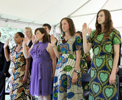 A section of the new American Peace Corps volunteers take their oathes at the residence of the US Ambassador, yesterday (Photo T.Kisambira)