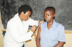  A school girl receives her cervical cancer shot during the April campaign. The second vaccination phase starts next week (File Photo)