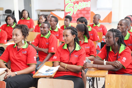 SFB students listen to a facilitator during the Toastmasters program yesterday (Photo T.Kisambira)