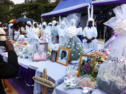 Some of the coffins carrying the remains of the victims who were laid to rest at Kibirira Memorial Site (Photo JP Twizeyimana)
