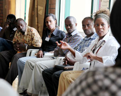 Hollywood actress, Alfre Woodard (R) gives lessons to film students in Kigali, yesterday. (T.Kisambira)