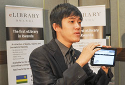 Ji-Woong Choi from Korea International cooperation Agency makes a presentation at the E-library project launch yesterday. (Photo J Mbanda)