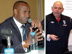 L-R: Ferwafa boss Jean Bosco Kazura; Les Howie from the English FA