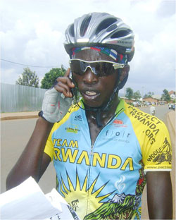 Team Rwanda's capatin Nicodem Habiyambere speaking on phone during a previous local event. (File photo)