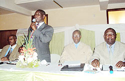 Pastor Modeste Uwabinfura,(2nd right) chaired the meeting by Pastors of the Association of Pentecostal churches in Rwanda at a Kigali hotel. The New Times Daniel Sabiiti.