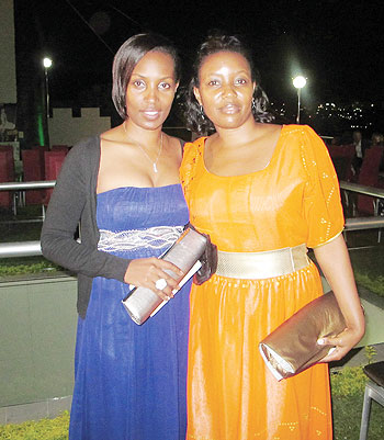 Actress Cleophas Kabasiita (L) accompanied by a friend during the premiere of the documentary film Kinyarwanda at The Manor Hotel, Kigali yesterday. The New Times / John Mbanda.