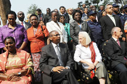 John Rwangombwa, Rwanda's Minister of Finance and Joanne Sandler, Senior Advisor for Policy and Programmes, UN Women in a group photo with participants. 