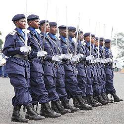 Police officers at a recent pass-out. The force's academy will soon offer university courses in Law  and ICT. The New Times File photo.
