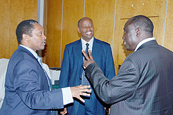  L-R; RGAC boss Prof. Anastase Shyaka (L) and Ministers James Musoni (c)  and Tharcise Karugarama during the launch of Governance scorecard yesterday. The New Times John Mbanda.