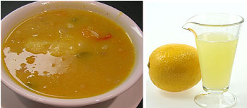 L-R:Cabbage soup; Lemon-juice