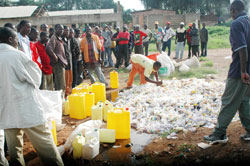 Illegal brew being destroyed in a past event; Rubavu authorities have sounded concern over the growing use of such illicit liquor in the area. The New Times / File.