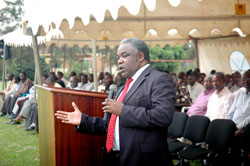 KIE Rector, Prof. George Njoroge, welcomes the newly elected  student leaders at the varsity yesterday The New Times / John Mbanda