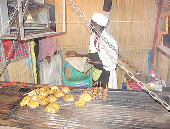 Want to have a bite. Roasted Irish potatoes and beef on skewers. 
