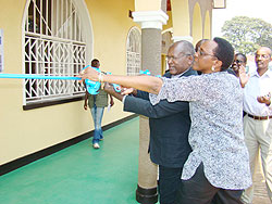 Deputy Ombudsman, Augustin Nzindukiyimana, with Marie Immaculee Ingabire during the launch of the Transparency Rwanda office in Huye District yesterday. The New Times Grace Mugoya