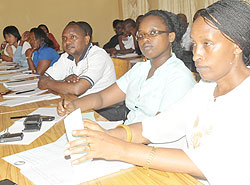 Teachers and FAWE Rwanda staff  listen attentively to proceedings during the Gender Responsive Pedagogy training in Kigali yesterday. The New Times. Grace Mugoya.
