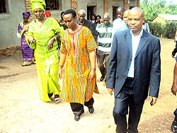  Gender and Family Affairs Minister Inyumba (C) and Kirehe Mayor Protais Murayira (R) during a visit to an Early Childhood centre in Kirehe District. The New Times /Stephen Rwembeho.