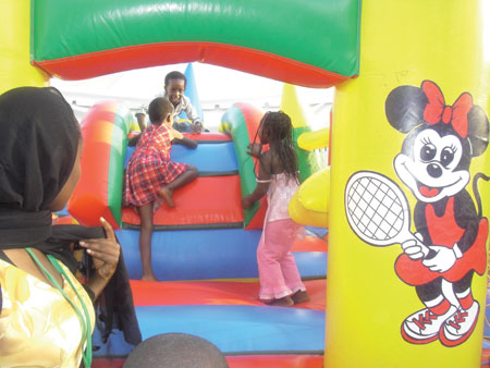 Its fun to be at the bouncing castle!