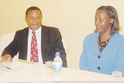  Foreign ministe,r Louise Mushikiwabo, and her Tanzanian counterpart, Bernard Memb,e during their meeting. The New Times /Courtsey.