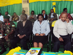 (L-R) The Ombudsman Tito Rutaremara, Minister Venancia Twagirayezu and Governor Celestin Kabayizi during the launch of the anti corruption week in Rubavu. The New Times /Alex Ngarambe.
