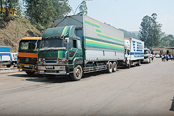 Cargo Trucks at Gatuna border. The East African Business Council (EABC)  has urged regional countries to emulate Rwanda and remove NTBs. The New Times/ File Photo
