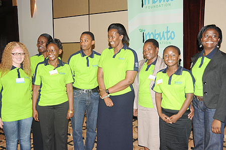 First Lady, Jeannette Kagame (C)  with youth from across Africa during the openning of the youth forum in Kigali, yesterday. The New Times/ John Mbanda.