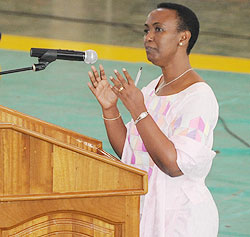 Minister Aloysea Inyumba cautioned girls against early pregnancies. The New Times File Photo 