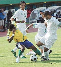 Saidi Abed in action during a 2010 Africa Nations Cup qualifier against Algeria. 
