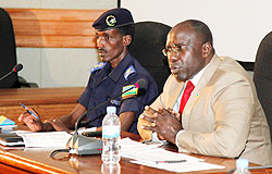 The Minister of Education, Pierre Damien Habumuremyi,(R) together with Supt Morris Muligo during the talk show. The New Times/Timothy Kisambira.